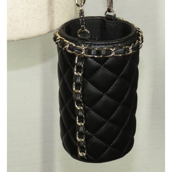 White House Black Market Black Quilted Chain Strap Water Bottle Holder Bag - Picture 7 of 10